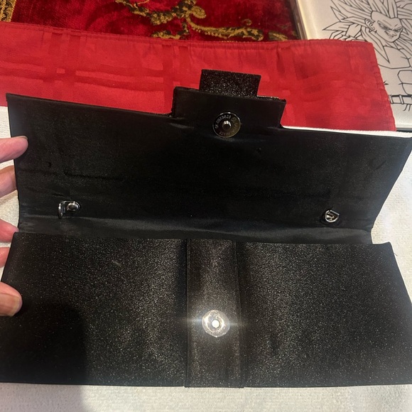 Black satin with silver buckle clutch bag - Picture 3 of 5